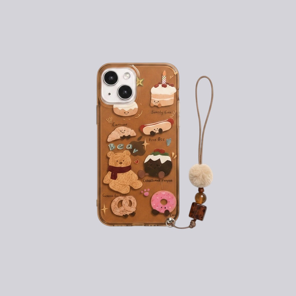 SWEET BEAR & DESSERT CHARM CASE WITH STRAP
