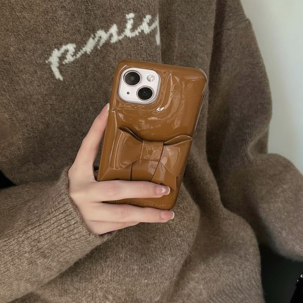 GLOSSY BROWN BOW PHONE CASE