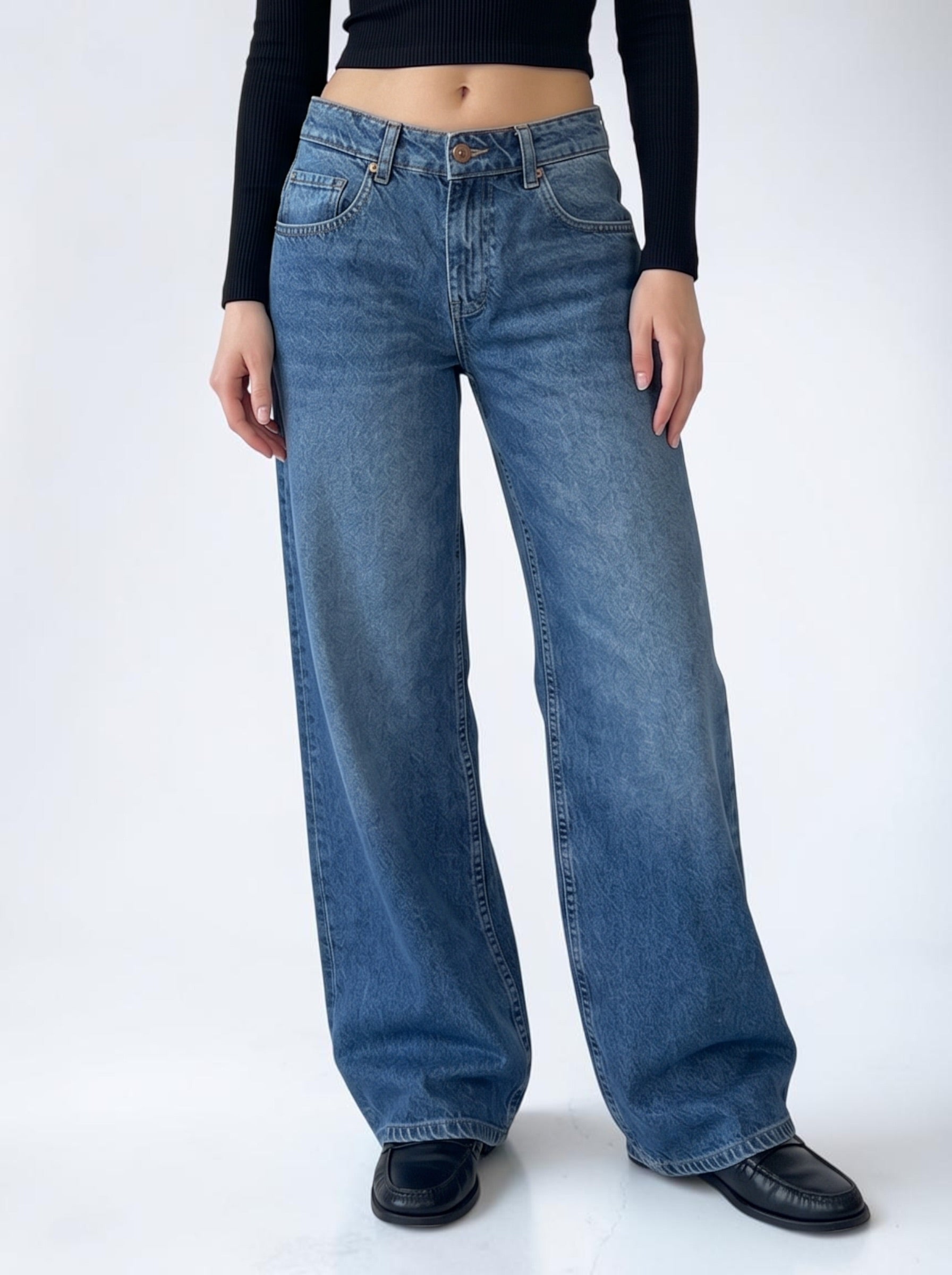 Low Waist Wide Leg – Vintage Blau
