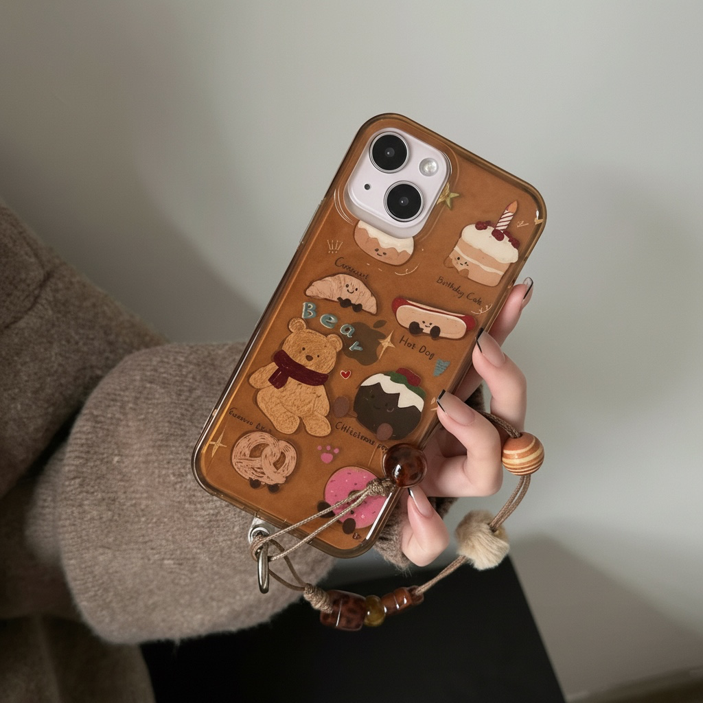 SWEET BEAR & DESSERT CHARM CASE WITH STRAP