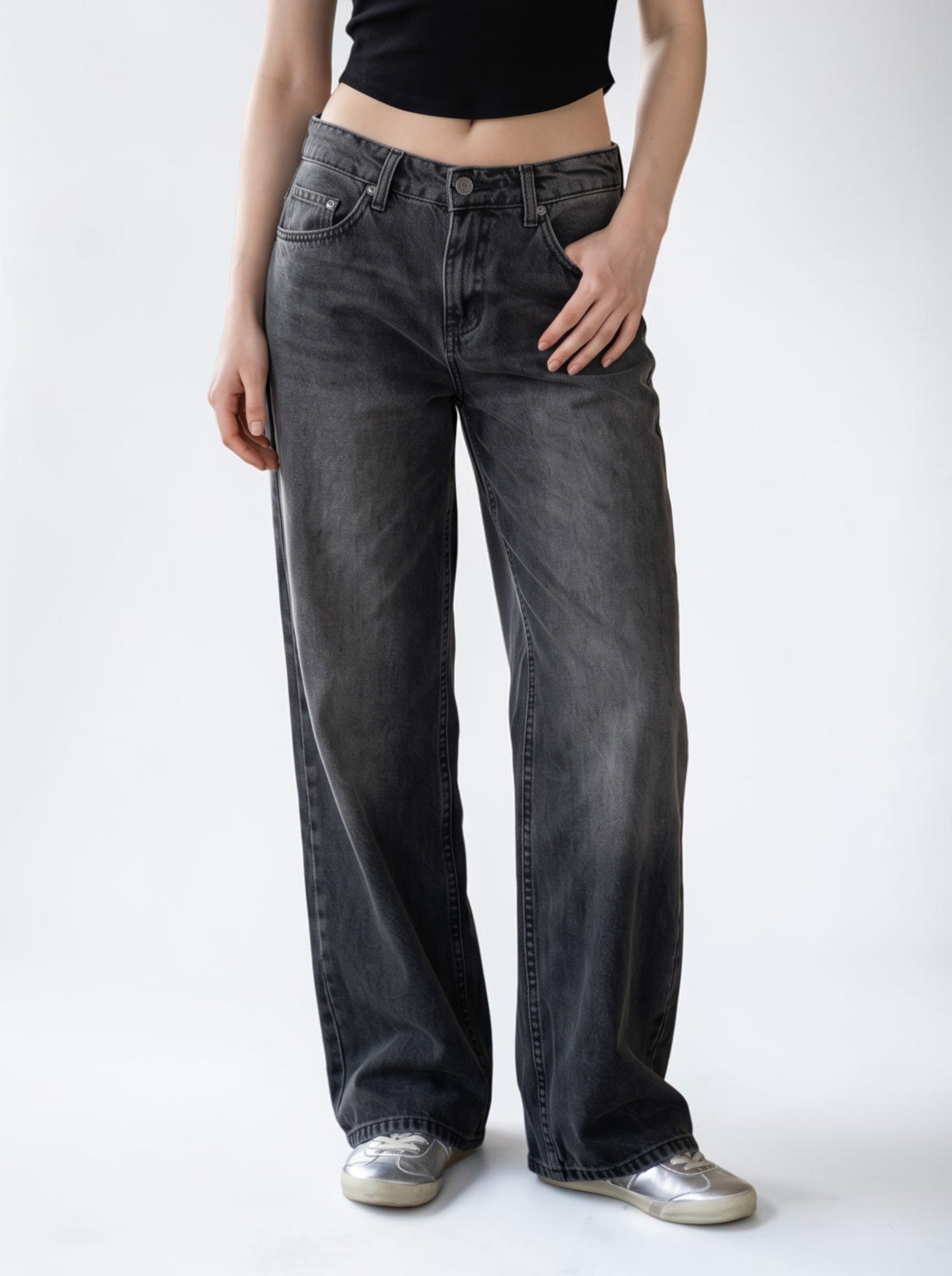 Low Waist Wide Leg – rauchiges Grau