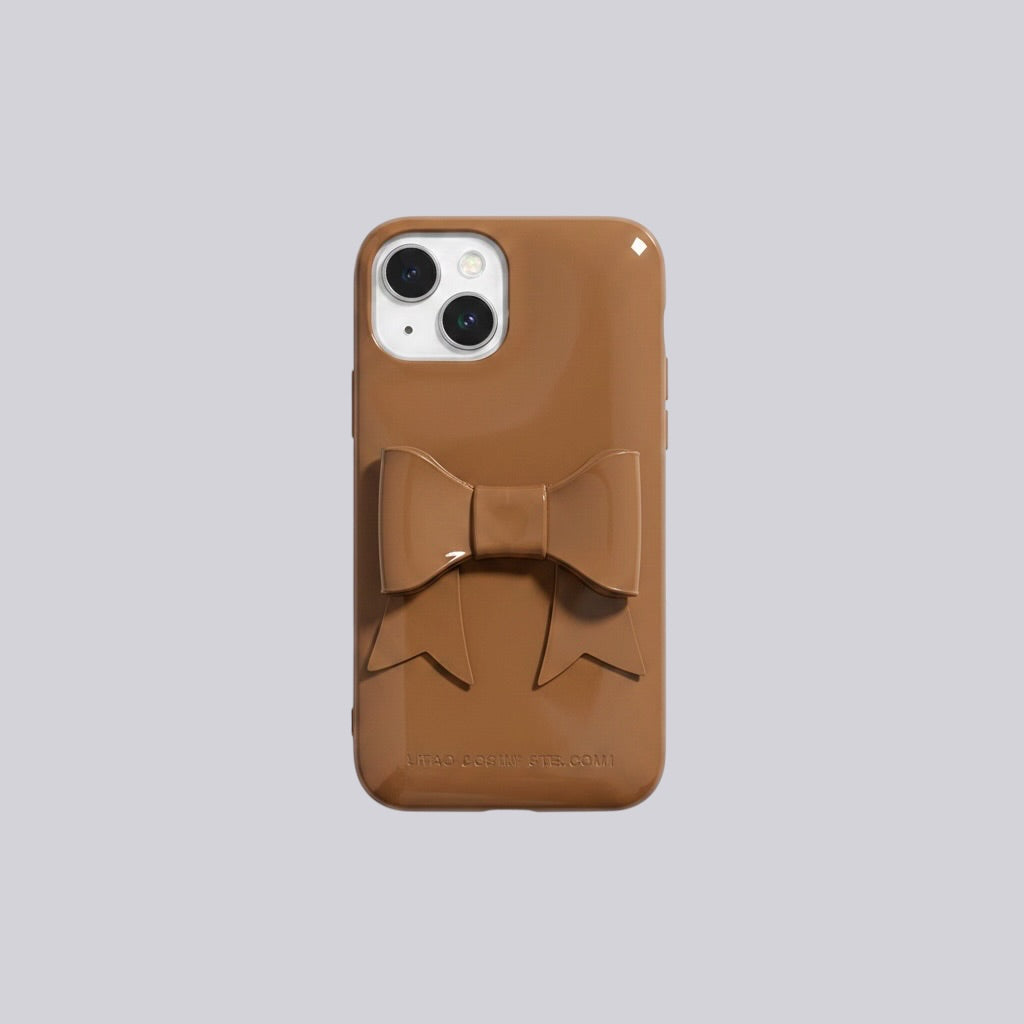 GLOSSY BROWN BOW PHONE CASE