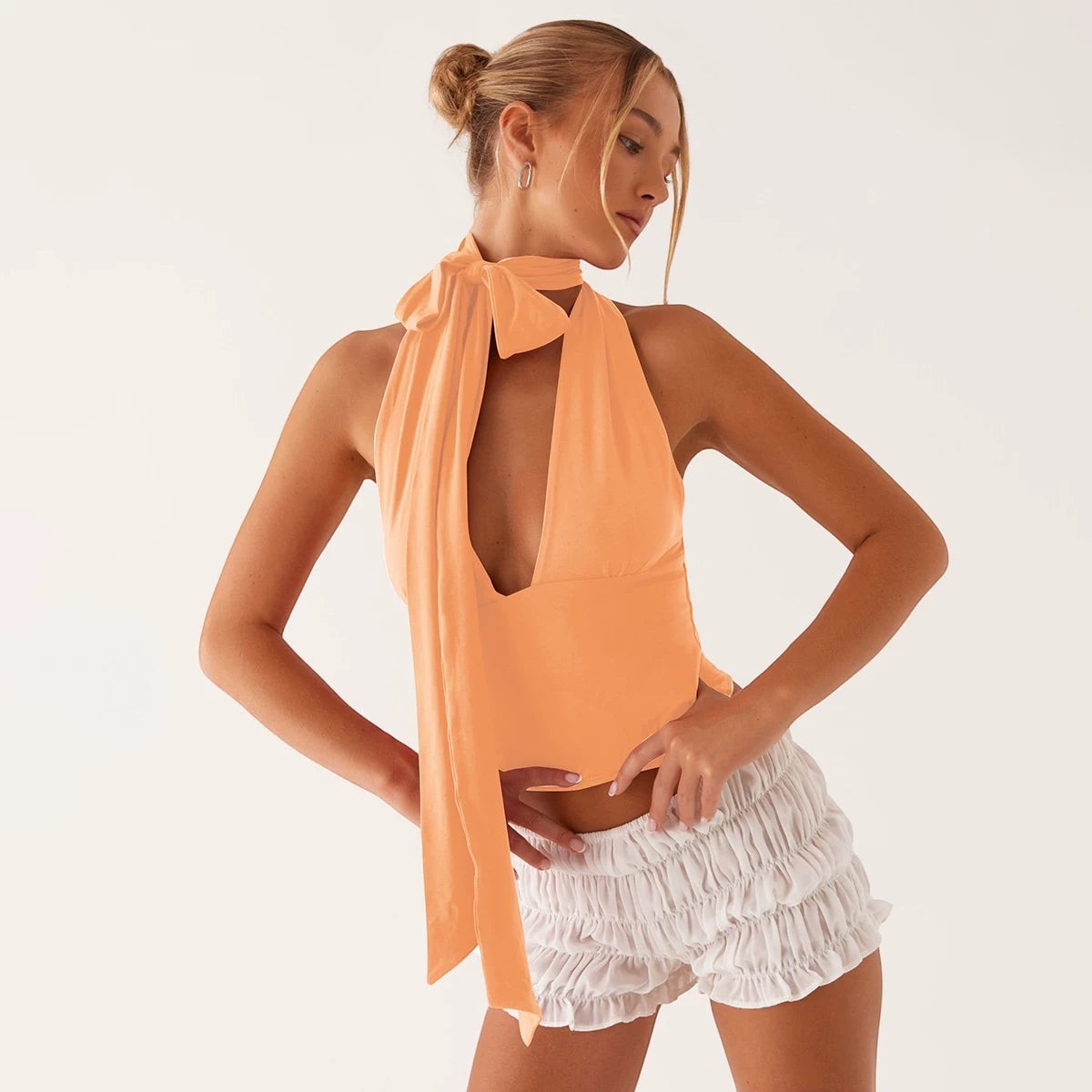 Elegantes Neckholder-Top mit V-Ausschnitt für Damen im Urlaubs-Stil