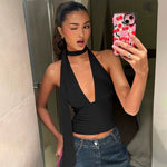 Elegantes Neckholder-Top mit V-Ausschnitt für Damen im Urlaubs-Stil