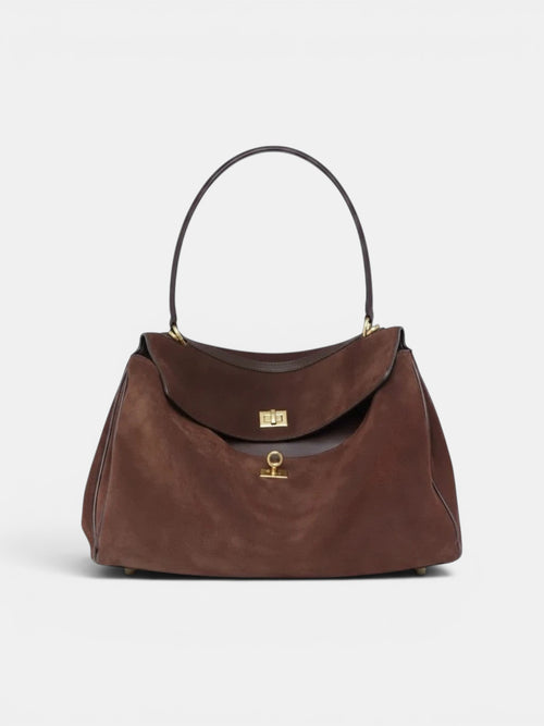 Brisconti Portofino braune Retro Schultertasche aus mattem Leder mit Ziernähten und goldenem Verschluss