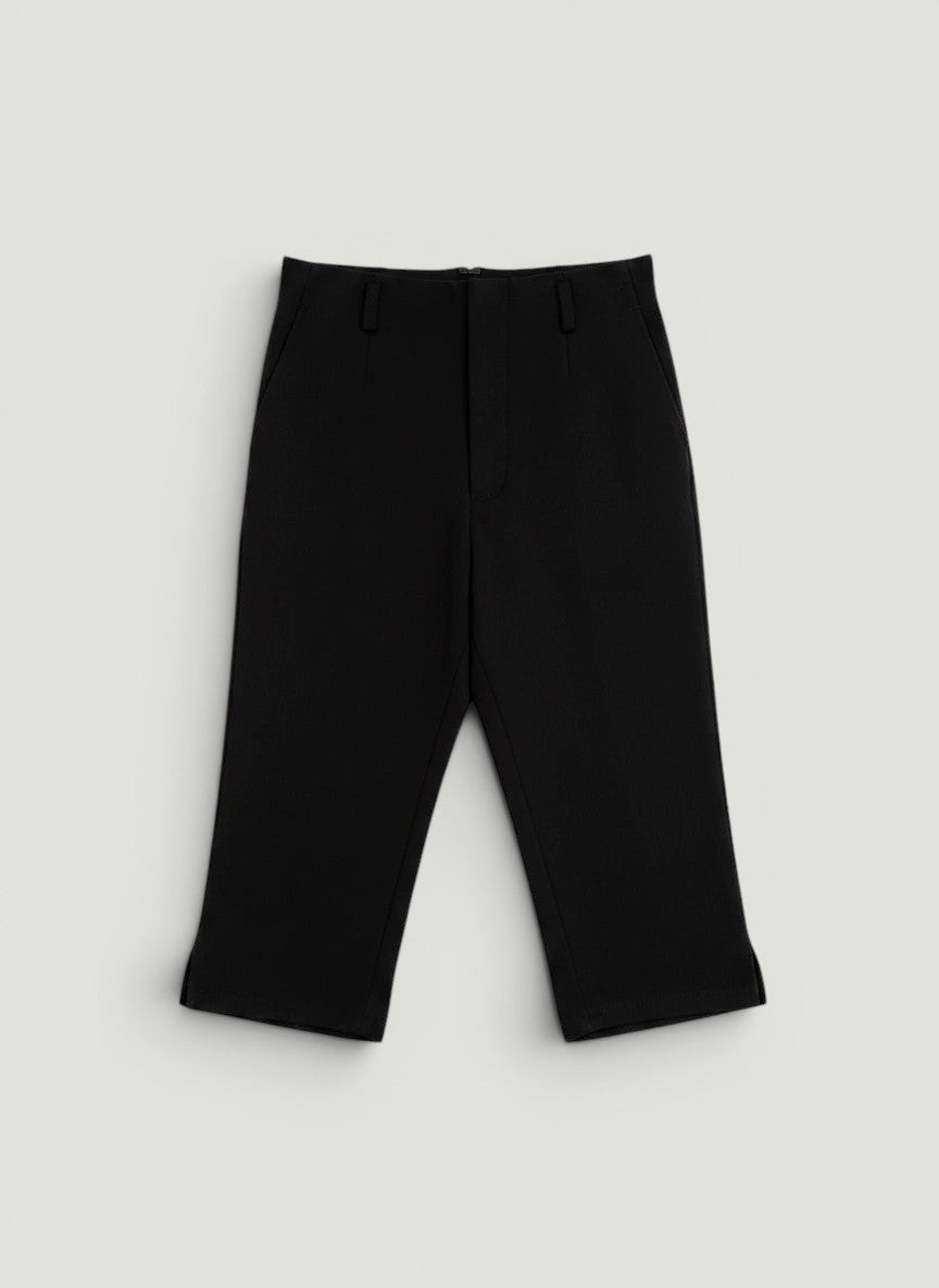 Brisconti Portofino schwarze 7/4-Hose aus Stretch-Mischgewebe mit Plissee-Details und Seitenschlitz im koreanischen Stil