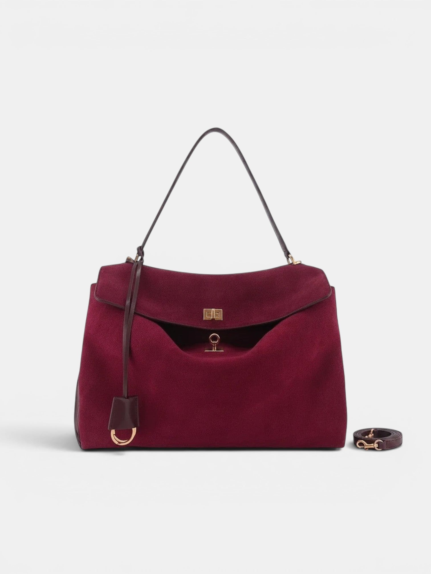 Brisconti Portofino Schultertasche aus mattem weinrotem Leder mit eleganten Ziernähten und goldenem Verschluss